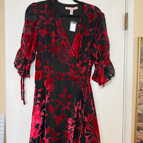 Hutch Red Black Velvet Floral Wrap Maxi Dress Womens XL Boho Maximalist Formal - Picture 4 of 15